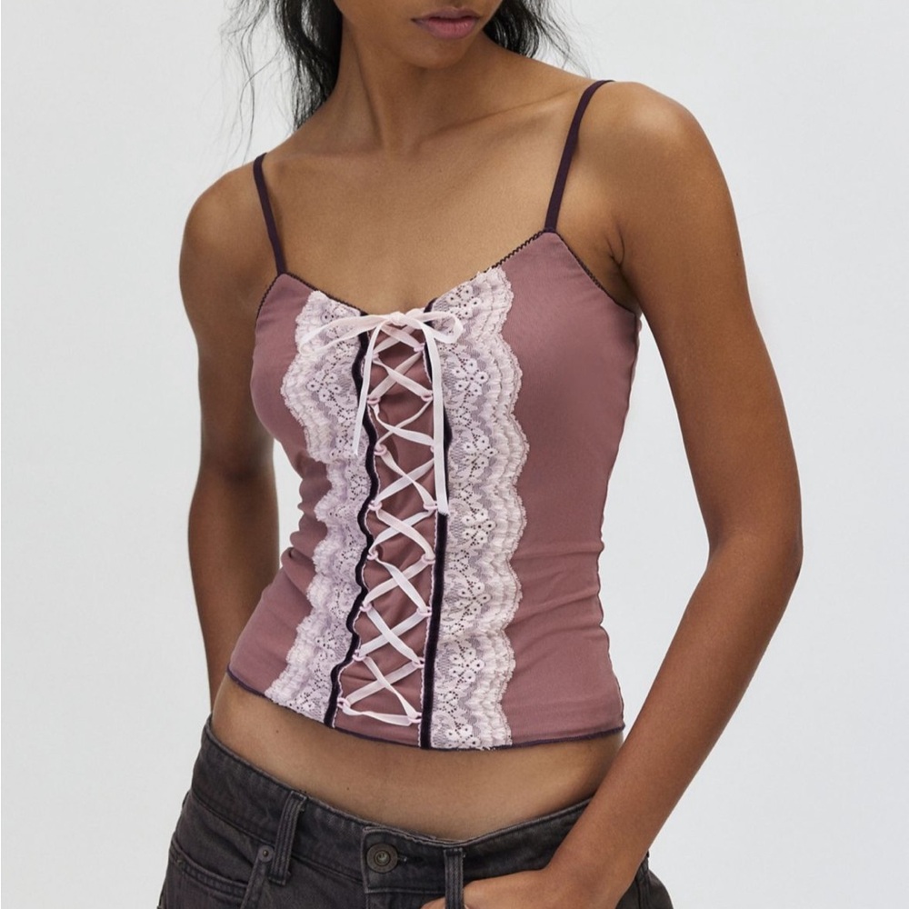 NWT URBAN OUTFITTERS Kimchi Blue Aubrey Mesh Corset Lace Up Cami XS